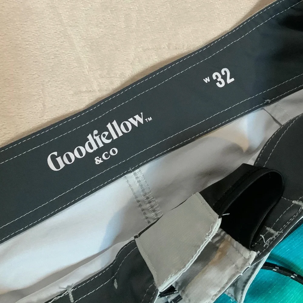 Goodfellow & Co. Black White Blue 32 Board Shorts Swim Coastal Travel Resortwear